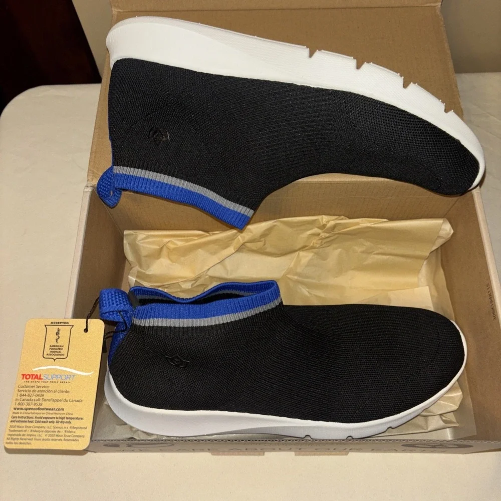 NIB Spenco 10 B Pure Love Pull On Sneaker Black Waco Shoe Orthotic Knit $89